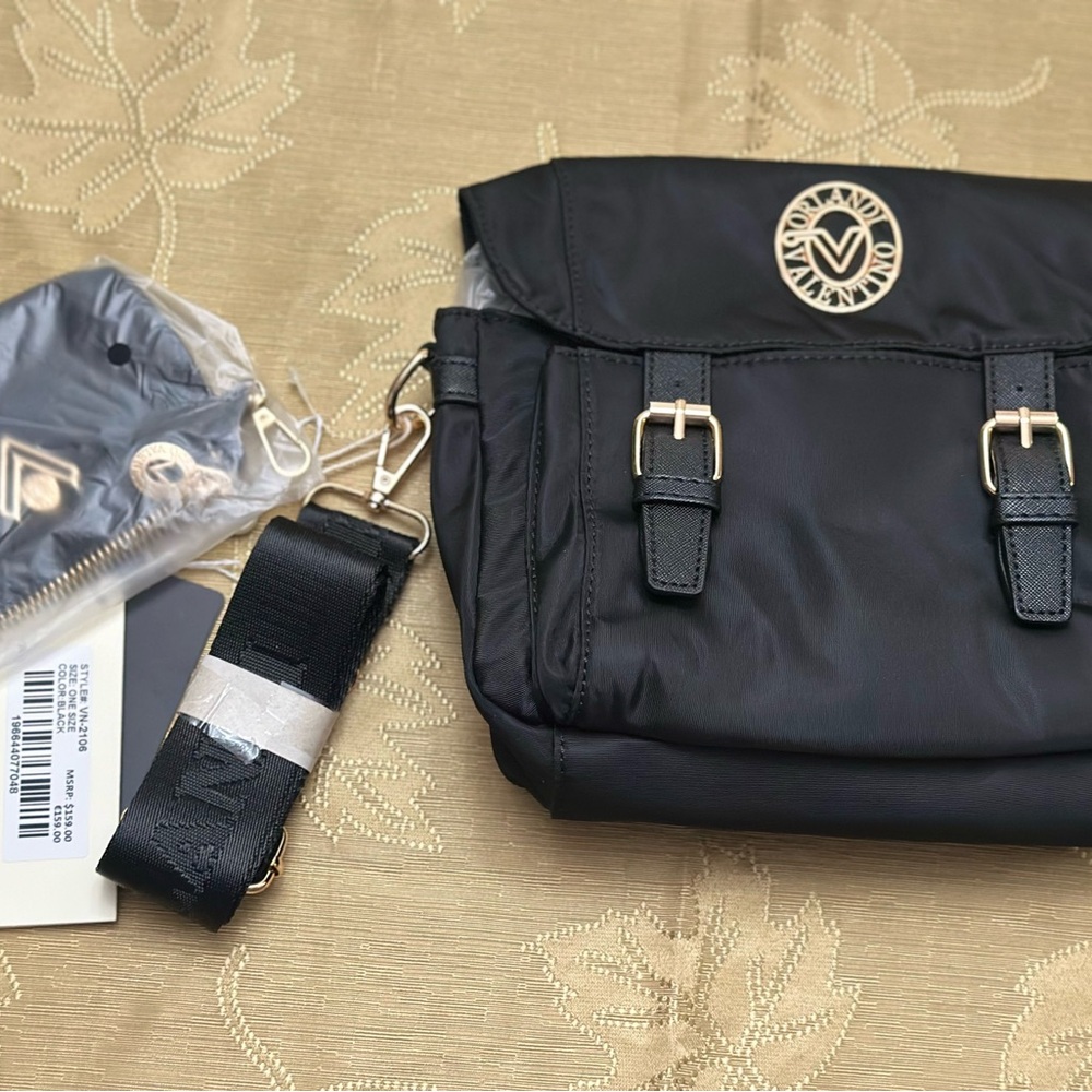Black Messenger Bag with Gold Accents